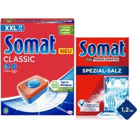 Somat Classic Spülmaschinen Tabs (77 Tabs), kraftvolle Reinigung, strahlend sauber & Somat Spezial Salz 1,2Kg