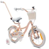 Sun Baby Mädchenfahrrad 14 Zoll Glocke Zusatzräder Schubstange, Flower Bike aprikose - Orange