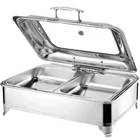 Chafing Dish Elektrisch, 9L Edelstahl Speisewärmer Buffetwärmer mit Sichtbarem Glasdeckel, Professionel Warmhaltebehälter Essen für Party Küchen Hotel, Einstellbare Temperatur (0-85°C)