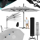 Kesser KESSER® Sonnenschirm Doppelsonnenschirm 4,6m x 2,7m Ampelschirm Abdeckung & Windsicherung mit Kurbel & Ständer Kurbelschirm Aluminium wasserabweisend Neigbar Kippbar 360° Drehbar
