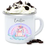 Emaille Tasse Blechtasse - Einhorn Unicorn Süß - 300 ml - Weiß Silber - personalisierte becher schulkind name tassen für kinder personalisierter personlisierte mädchen und geschenke sachen