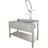 MonsterShop KuKoo Gastro Edelstahlspüle Spültisch Gastrospüle Spüle Abtropffläche Links - Geschirrbrause