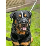 Starker Maulkorb aus Drahtmetall für Hunde, Rottweiler, Mastiff Golden Retriever und andere (R3, schwarz/schwarzes Leder)