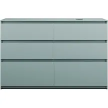 Burgbad Lin20 Waschtischunterschrank inklusive Konsolenplatte, Beckenausschnitt rechts, 6 Auszüge, 1402x487x900mm, SGIG140RF5395, Farbe: Eisblau Matt / Rückwand Anthrazitgrau