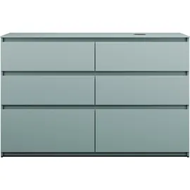 Burgbad Lin20 Waschtischunterschrank inklusive Konsolenplatte, Beckenausschnitt rechts, 6 Auszüge, 1402x487x900mm, SGIG140RF5395, Farbe: Eisblau Matt / Rückwand Anthrazitgrau