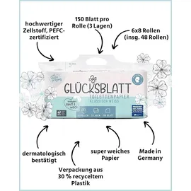 glücksblatt Toilettenpapier KLASSISCH WEISS 3-lagig 48 Rollen x 150 Blatt