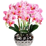 EIOLWJIEO Künstlicher Orchideen Bonsai mit Vase, realistische Phalaenopsis Kunstpflanzen, Orchideen Arrangements, Tischdekoration, Zuhause, Rosa