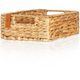 FRIHET Aufbewahrungskorb geflochten aus Wasserhyazinthe | rechteckig | geeignet als Aufbewahrungsbox Küche und Obstkorb | verwendbar als Korb im Esszimmer, Bad und Kinderzimmer | 25 x 20 x 9 cm (1)