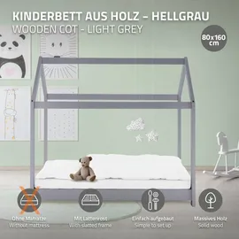 ML-Design Hausbett 80 x 160 cm Kiefer grau