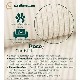 moeblo Eckcouch Cord U-förmig 2-Sitzer Beige