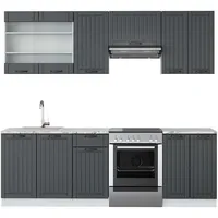 Vicco Küchenzeile Anthrazit Landhaus/Weiß 240 cm, AP Marmor