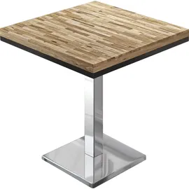 GGM Möbel MM | Bistro Massiv Tisch | Quadratisch | 60 x 60 x 77 cm | Eiche / Edelstahl