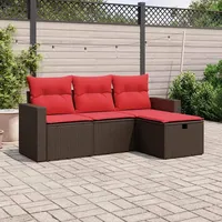 vidaXL 4-teiliges Gartensofa-Set mit Kissen, braun, Polyrattan - Braun