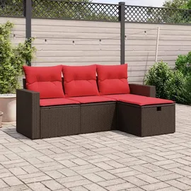 vidaXL 4-teiliges Gartensofa-Set mit Kissen, braun, Polyrattan - Braun
