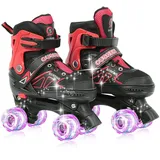 Rollschuhe für Kinder, 8 leuchtende Rollen, zweireihige Rollschuhe für Mädchen, Jungen und Anfänger, sicher und langlebig (Rot und Schwarz, S (27-32))