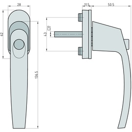 BASI Fenstergriff mit Druckknopfsicherung Silber