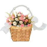 Blumenmädchenkörbe, Weidenkorb, Rattan-Blumenkorb, gewebter Aufbewahrungskorb für Hochzeit, Weidenkorb mit Griff und Band, Blumenkekse, Süßigkeitenkorb für Weihnachten, Ostern, Hochzeit