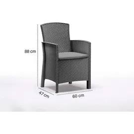 BICA Poltrona 2er Set Lido Gastro Sessel inkl. Sitzkissen, Graphit, Gartensessel, Wetterfest
