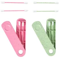 GWAWG 4 Stück Wattestäbchen Wiederverwendbar Ohrenstäbchen Doppelendige Spirale mit 2 Behälter Grün und Blau für Ohrreinigung Make-Up,etc