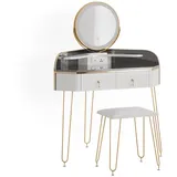 Vicco Eckschminktisch Amira mit LED Spiegel, Hocker und USB