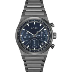Chronograph BOSS "CANDOR CHRONO", grau, dunkelblau, Armbanduhren, Herren, Quarzuhr, Armbanduhr, Herrenuhr, Lederarmband, analog, Tag