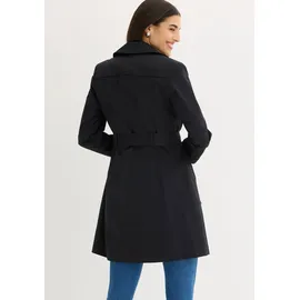 bonprix Trenchcoat aus Baumwolle, schwarz, Gr.42, Charmanter Trenchcoat mit abnehmbarem Bindegürtel, 2-Reiher