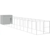 vidaXL Hundehütte mit Auslauf 214 x 127,3 x 181 cm Stahl Hellgrau