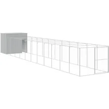 vidaXL Hundehütte mit Auslauf 214 x 127,3 x 181 cm Stahl Hellgrau