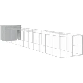 vidaXL Hundehütte mit Auslauf 214 x 127,3 x 181 cm Stahl Hellgrau