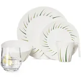 moritz Melamin Geschirr-Set 4 Personen Limon Design 16 Teilig + Milano Gläser Wassergläser Tafelgeschirr Picknick BBQ Kochgeschirr