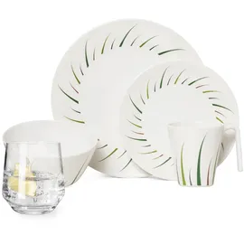 moritz Melamin Geschirr-Set 4 Personen Limon Design 16 Teilig + Milano Gläser Wassergläser Tafelgeschirr Picknick BBQ Kochgeschirr