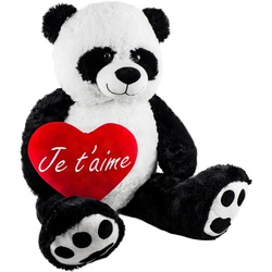 BRUBAKER Kuscheltier XXL Panda Teddy mit "Je t'aime" Herz (1-St), Teddybär Stofftier Groß Plüschtier, 100cm schwarz|weiß