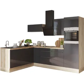 kochstation Winkelküche L-Form grau