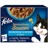 Felix Sensations Saucen Katzenfutter nass, Fisch Sorten-Mix, 6er Pack (6 x 12 Beutel à 85g)