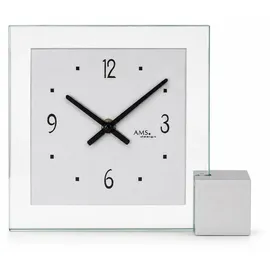 AMS 102 Quarz-Tischuhr, Holzsockel, Aluminium, Mineralglas - silber