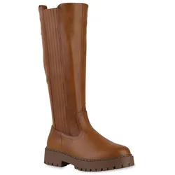 Damen Plateaustiefel in Hellbraun