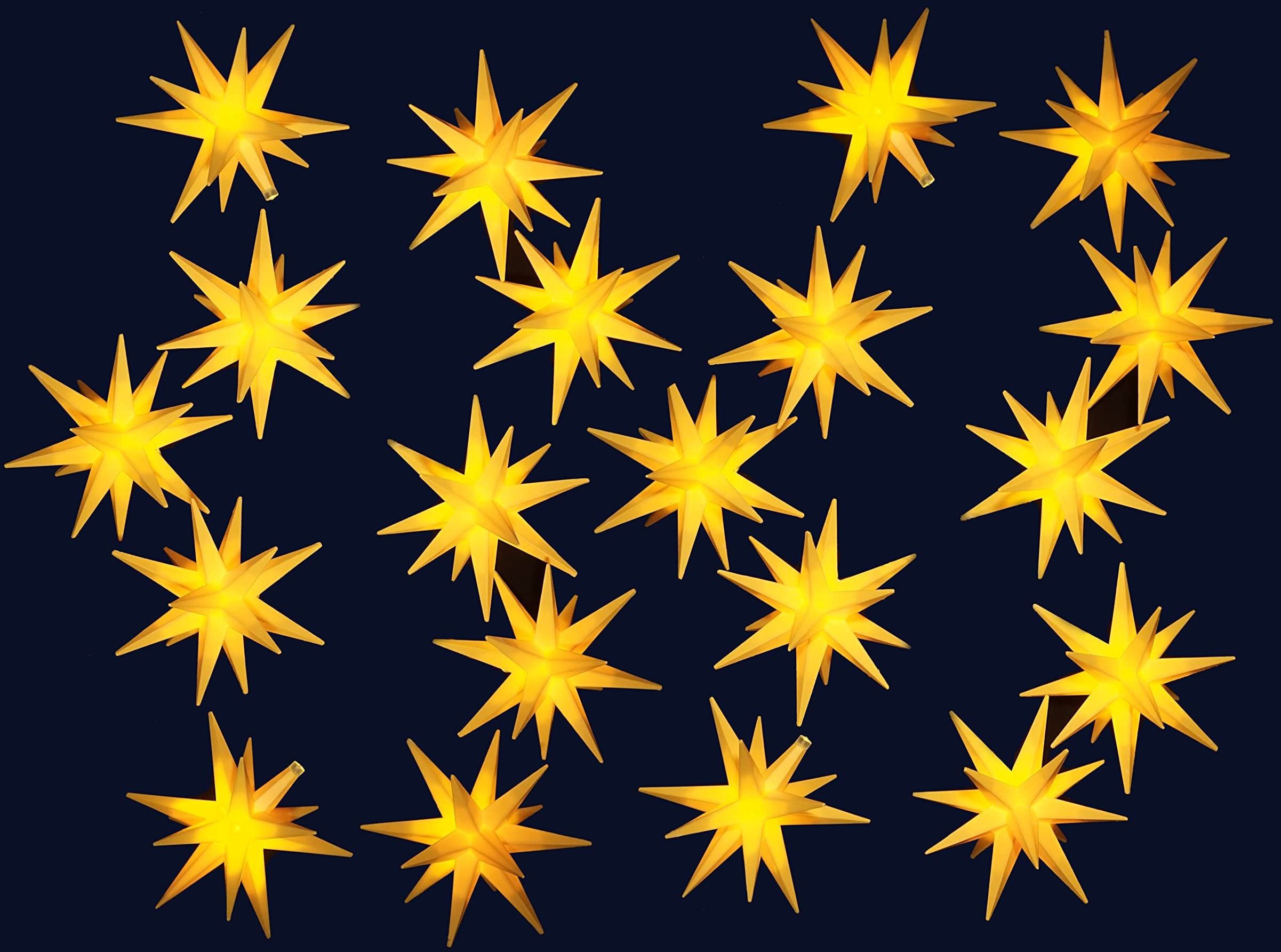 GURU SHOP Sternenkette, Lichterkette mit 20x LED Adventsstern, Außenstern, Weihnachtsstern Ø 12 cm, Länge 18m, mit Timer - Gelb, Kunststoff, Weihnachtsstern, Adventsstern