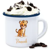 Emaille Tasse Blechtasse - Tiger mit Namen - Zootiere Tiermotiv - 300 ml - Weiß Blau - tigermotiv tiger, personalisierte geschenke personalisieren name motiv und