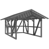 SKANHOLZ Skan Holz Carport Schwarzwald m. Dachlattung u. Rückwand 424 x 600 cm Grau