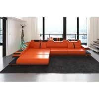Sofa Dreams Ecksofa Ravenna L Form Leder mit Ottomane und USB, Couch, mit LED, wahlweise mit Bettfunktion als Schlafsofa, Designersofa orange|schwarz