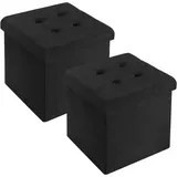 Woltu 2er Set Faltbarer Sitzhocker, mit Stauraum aus Samt, 37,5x37,5x38CM(LxBxH), Schwarz