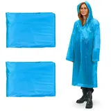 Relaxdays Regenmantel 2er Set, mit Kapuze, Regenponcho wiederverwendbar, Damen & Herren, wasserdicht, lang, leicht, blau