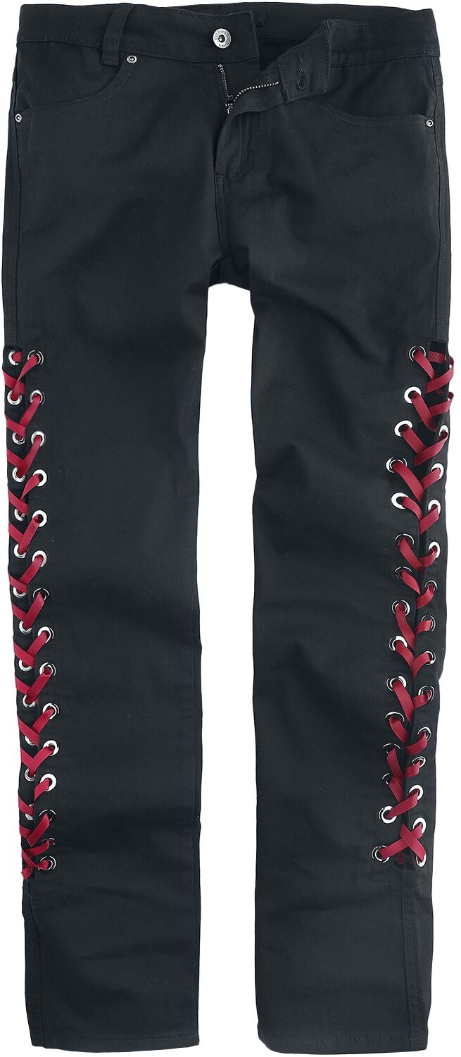 Gothicana by EMP - Gothic Jeans - Black Jeans With Red Lace Details - W27L32 bis W31L32 - für Damen - Größe W30L30 - schwarz - W30L30