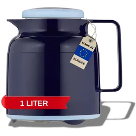 Helios Wash Pro Thermoskanne Dunkelblau 1L – 6h Heiß - Hält Getränke heiß & kalt – Extra große Einfüllöffnung – Spülmaschinenfest – Robuster Kunststoffmantel