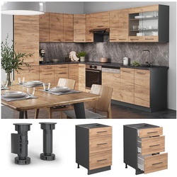 Vicco Schubunterschrank Küchenschrank Küchenmöbel Fame-Line Anthrazit Eiche modern 50 cm Küche Einbauküche Drehtür Blende Küchenzeile