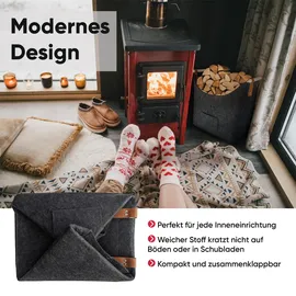 evocamp Kaminholzkorb Filz 44 x 44 x 30 cm Dunkelgrau mit Holzgriffen