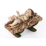 Ellug Jesus Christkind Jesuskind Christuskind 12,5 * 5,5cm mit Heiligenschein auf Stroh in Holzkrippe 13x8 cm, lose
