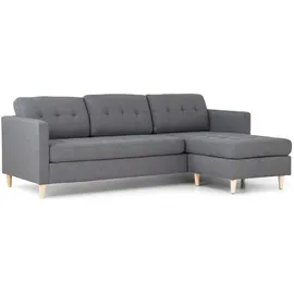 VCM Marino Sofa, Chaiselongsofa Rechts oder Links Gewendet in hellgrauen Stoff mit Holzbeinen.
