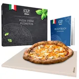 CLP Pizzastein eckig aus Cordierit mit Rezeptbuch für Backofen & Grill 38x30 cm I Einzeln oder als Set mit Pizzaschieber und Schneider, Set-Inhalt:Pizzastein