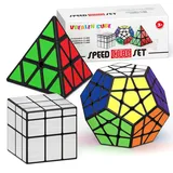 Vdealen Zauberwürfel Set, Speed Cube Set mit Pyramide Speed Cube& Megaminx Cube & 3x3 Mirror Cube, 3 in 1 Unregelmäßige Magic Cube Set, Geschenk für Kinder Teenager Erwachsene(Silber)